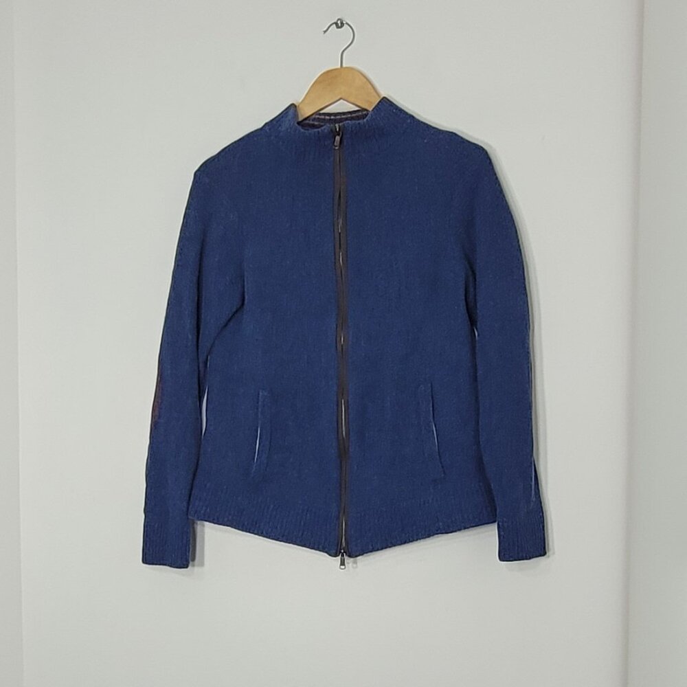 Robert Graham Women's Blue 100% Wool Classic Fit Full-Zip Cardigan Jacket Large